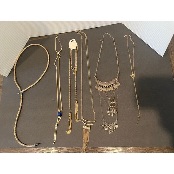 NWOT 6 Lariat Snake Long Gold Tone Rhinestone Statement Necklaces - Picture 1 of 12